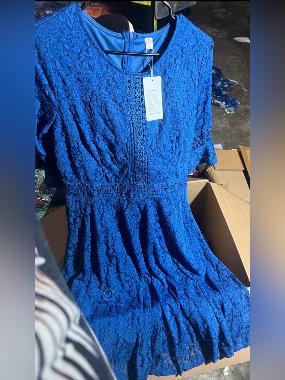 Blue Lace Fit & Flare Dress - Women